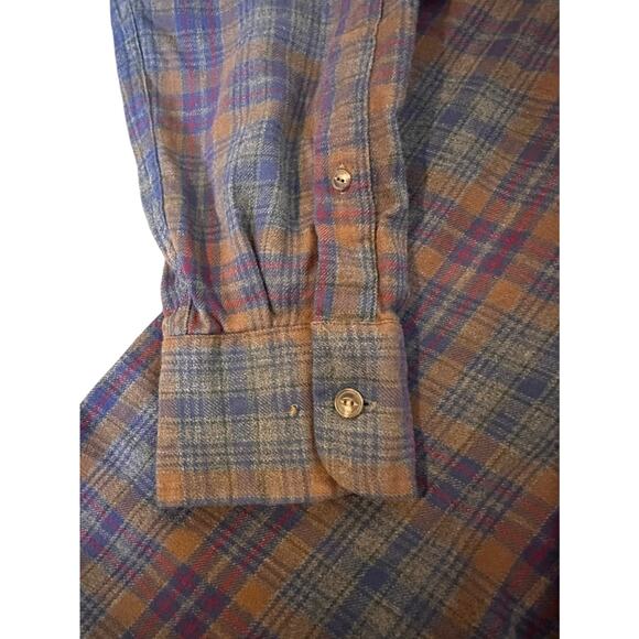 Peter Millar Men’s Cotton Plaid Flannel Brown/Blue Shirt Size L Preppy Mountain - Picture 5 of 8